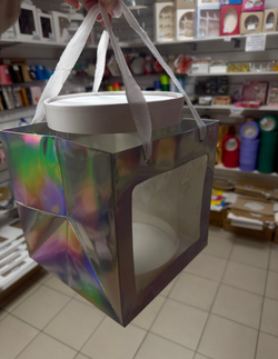 Пакет для торта и коробок, с квадратным дном и окном, голографический, 20×20×20 см