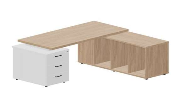 Стол на опорной тумбе 3 ящика и опорной сервисной тумбе (правый) 200(+0/15/30/45/60)х180х73.5см