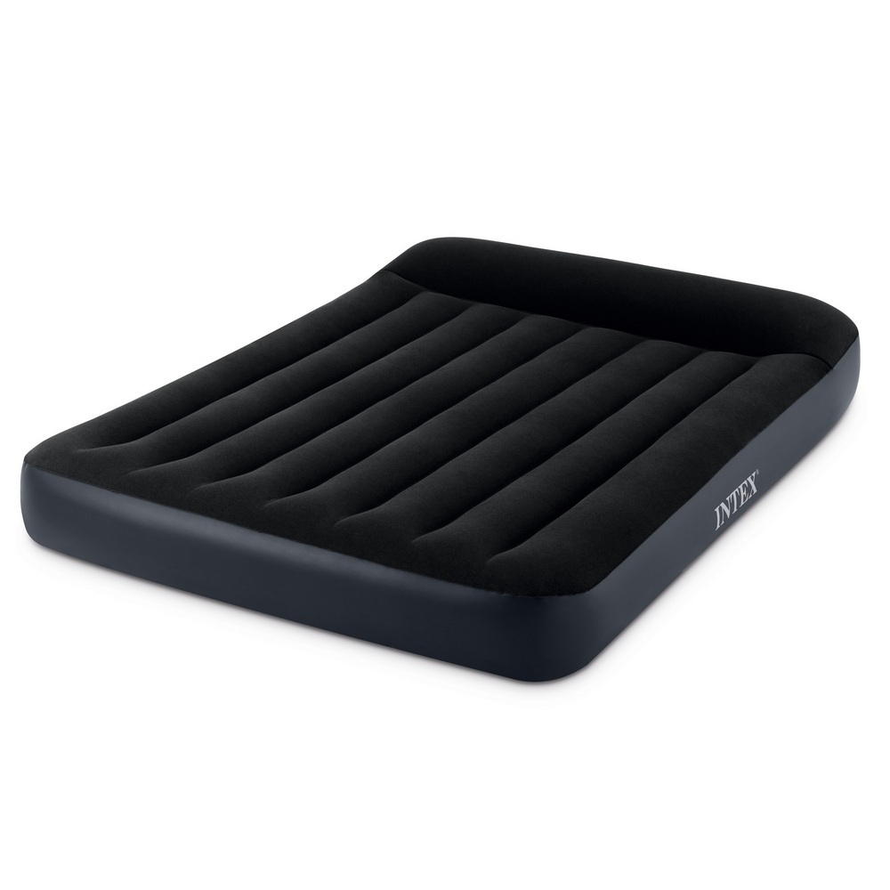 Мaтрас нaдувной Intex 64142 Pillow Rest 137х191х42 см / Крoвать нaдувная Интeкс полуторная велюровая со встроенным электронасосом 220V и подголовником