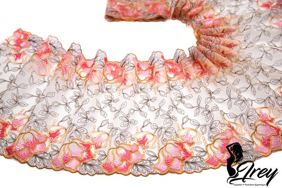 05-130 ОПТ Вышивка на неэл. сетке 24 см, телесный/коралл/розовый