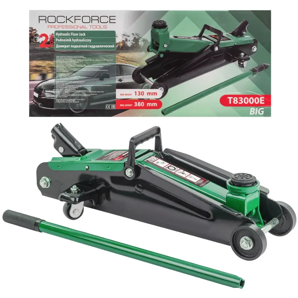 Домкрат подкатной гидравлический 2т ( h min 130мм. h max 380мм) RockForce##Rock FORCE RF-T83000E BIG
