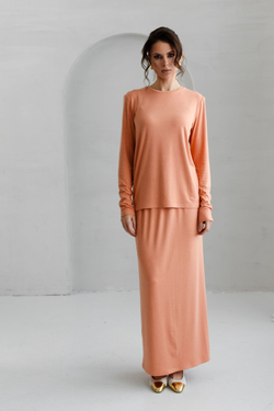 Юбка из трикотажа на резинке коралловая