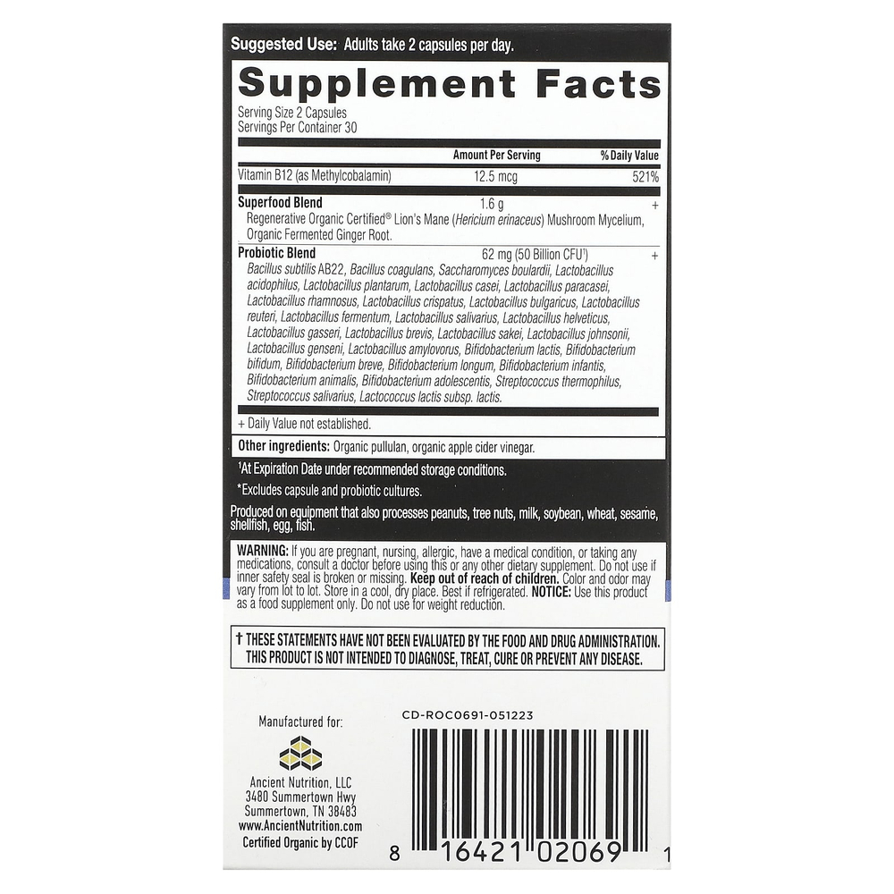 Ancient Nutrition, пробиотики, 25 млрд КОЕ, 60 капсул