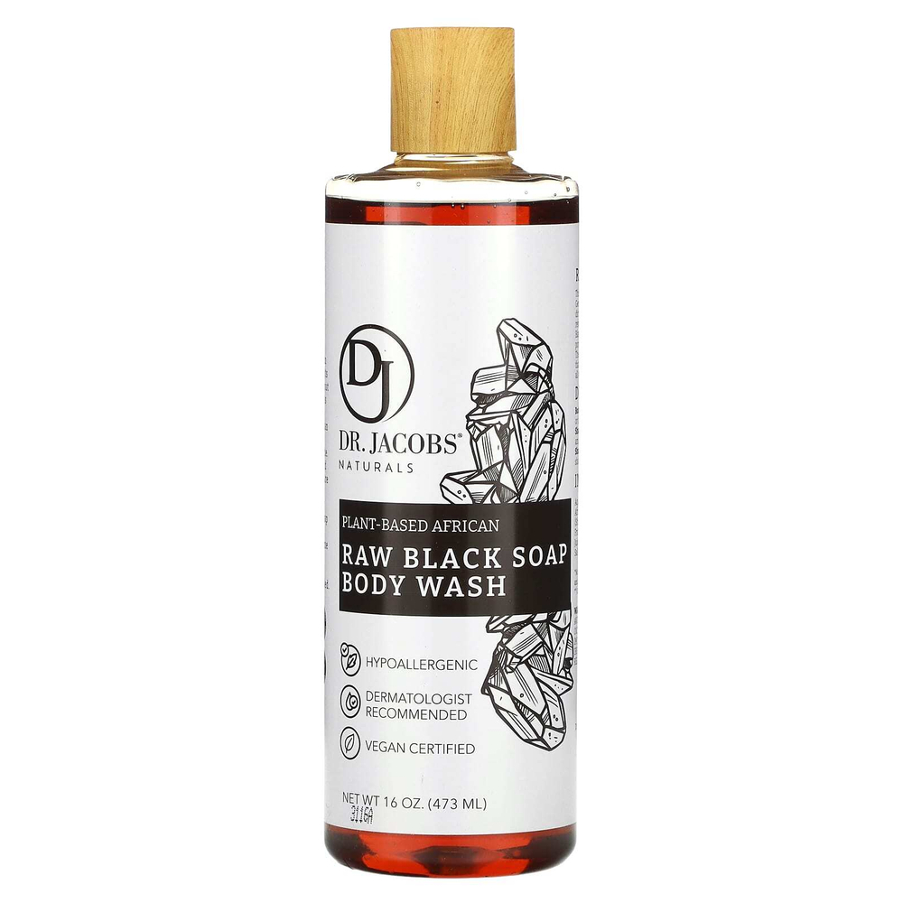 Dr. Jacobs Naturals, Африканское необработанное черное мыло для душа для тела на растительной основе, 473 мл (16 унций)