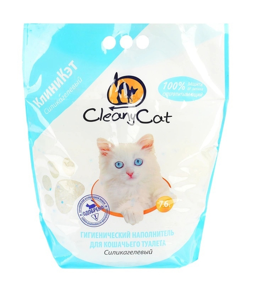Силикагелевый наполнитель CleanyCat для кошачьего туалета, 7,6 л