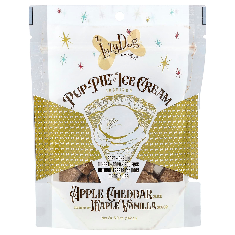 Lazy Dog Cookie, Pup-Pie®, лакомство для собак, мороженое, ломтик яблока и чеддер с мерной ложкой из кленового сиропа и ванили, 142 г (5 унций)