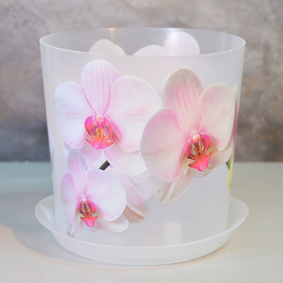 Кашпо Деко 1,2л d125мм с подставкой, Орхидея белая