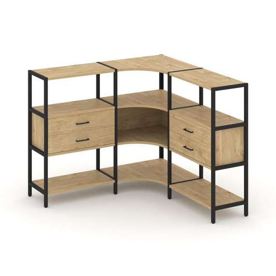 Shelf System Трехсекционный угловой стеллаж трехярусный с ящиками SN.STMU-331 Тиквуд Светлый/Металл