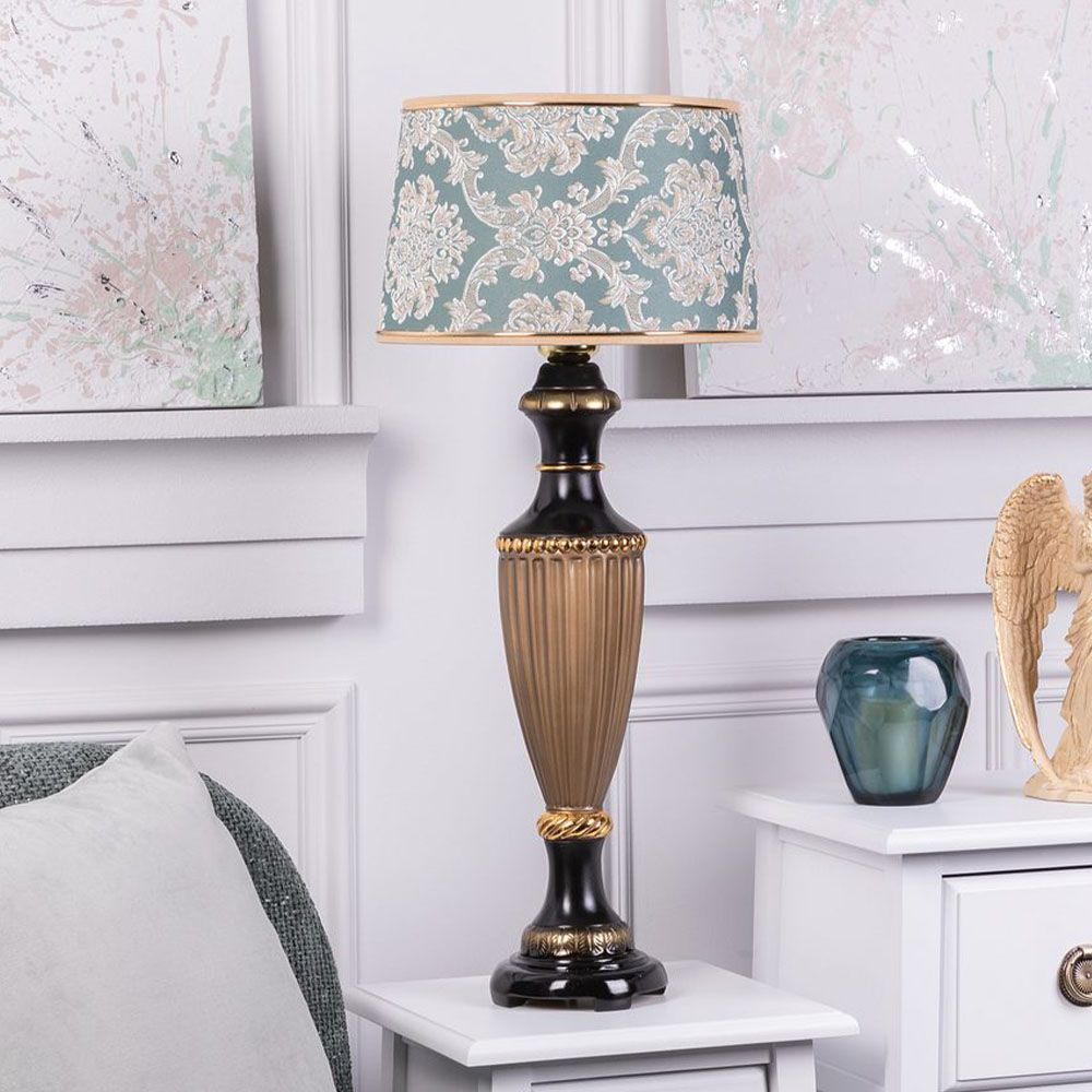 Настольная лампа Ваза Ребристая Бронза с абажуром Тюссо Vatican (Ватикан) Аквамарин