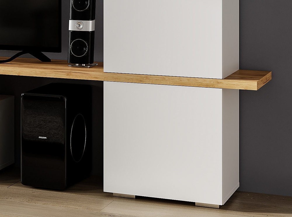 Стенка в гостиную со шкафом Белый/Дуб Крафт Золотой/Белый Глянец, Скайфри, 270х35,3х200 см Стиль