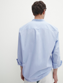 Massimo Dutti Рубашка из 100% хлопка с воротником-стойкой, небесно-голубой