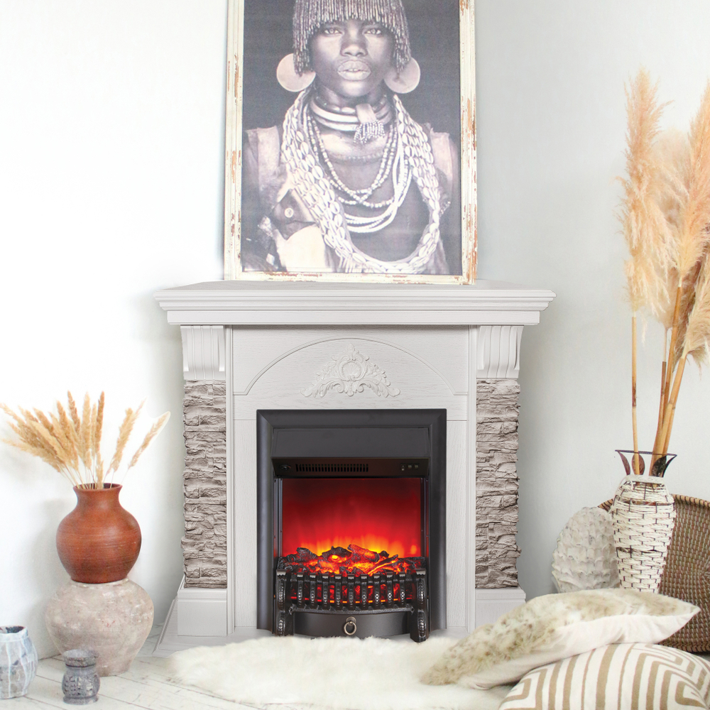 Каминокомплект Real Flame Athena Corner GR с очагом Fobos Lux Black (без пульта) (угловой)