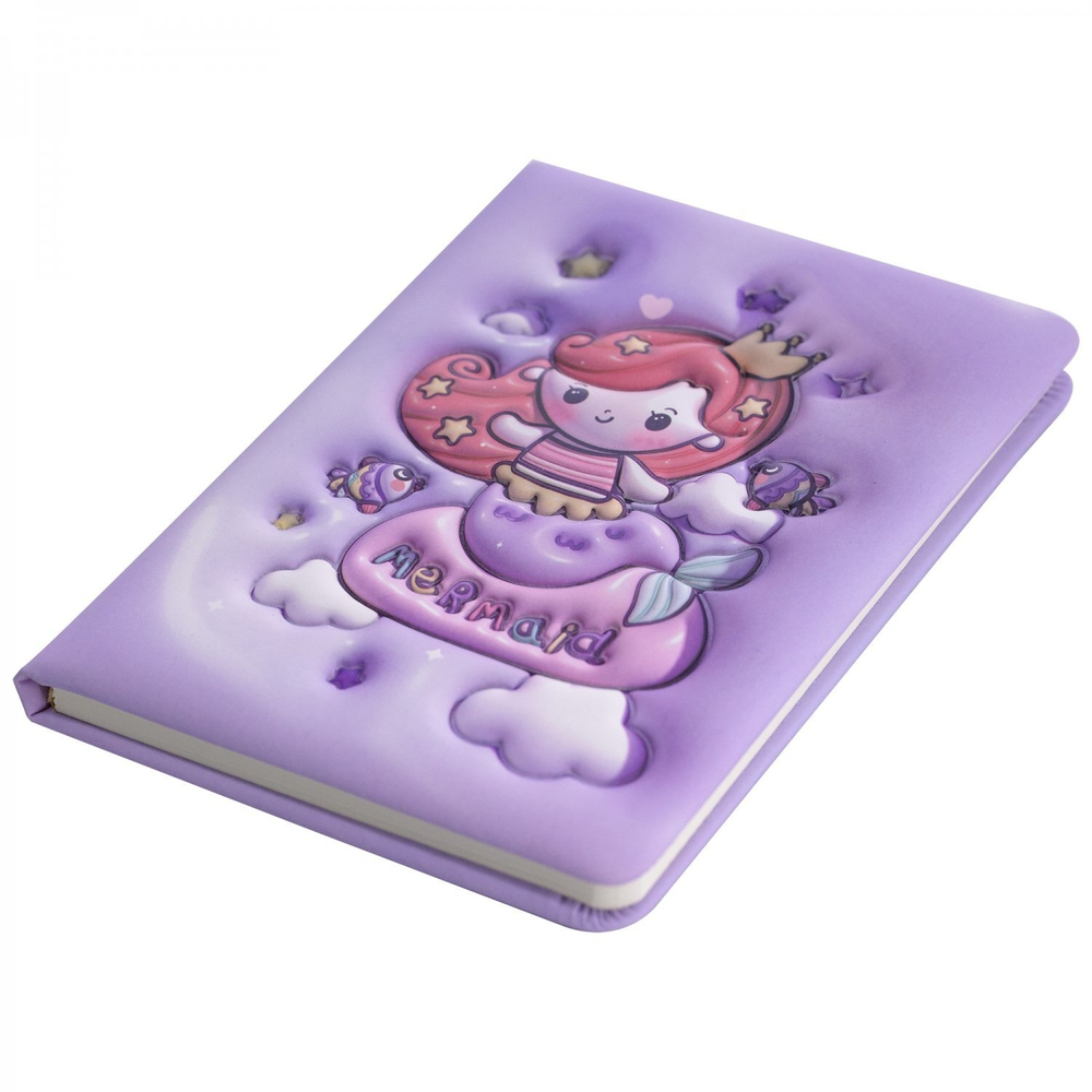 Записная книжка 13,0 см * 18,0 см , 7БЦ, Alingar, PU, поролон, конгрев, эффект 3D, 80л., линия, "Русалочка", сиреневый