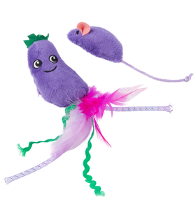Mr.Kranch Игрушка для кошек Баклажанчик и Мышка плюшевая с кошачьей мятой и перышками 19 см фиолетов
