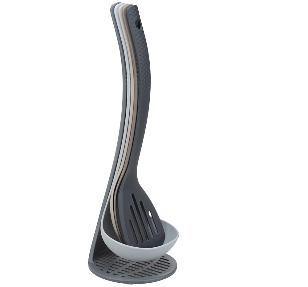 Набор кухонных аксессуаров СЛОТ 5 предметов разных цветов (толкушка, половник, шумовка, ложка, лопатка)