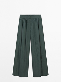 Massimo Dutti Брюки из поплина с эластичным поясом, темно-зеленый