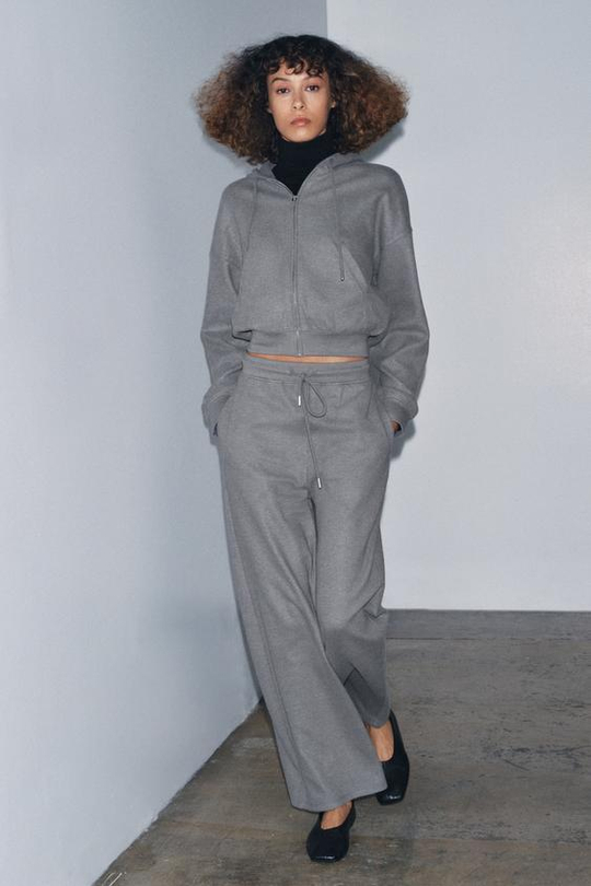 ZARA БРЮКИ ПРЯМОГО КРОЯ В РУБЧИК ИЗ МЯГКОЙ ТКАНИ, МЯГКИЙ СЕРЫЙ