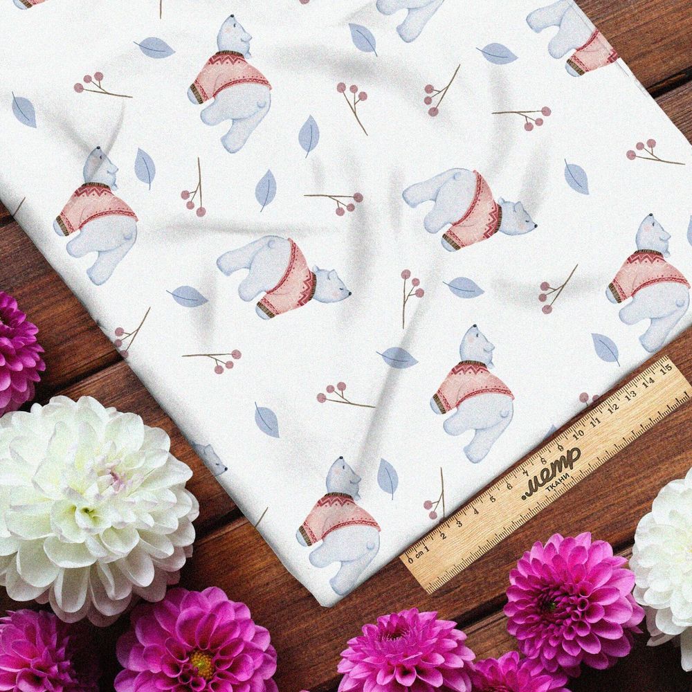 Ткань оксфорд 600 белые медвежата в свитере