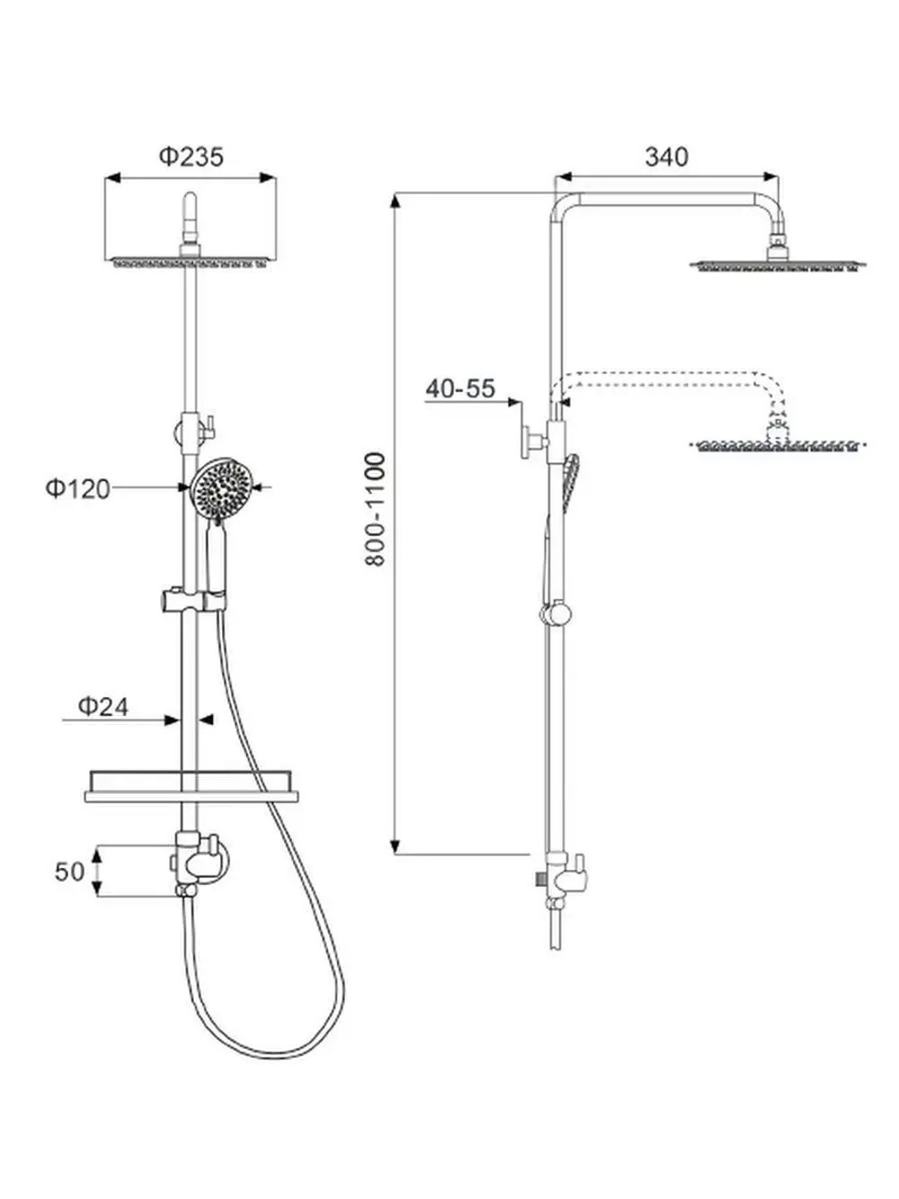Душевая система с тропическим душем и смесителем