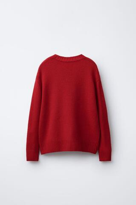 ZARA Х BENSIMON ® СВИТЕР ИЗ СМЕСОВОЙ ШЕРСТИ С КРУГЛЫМ ВЫРЕЗОМ, КРАСНЫЙ