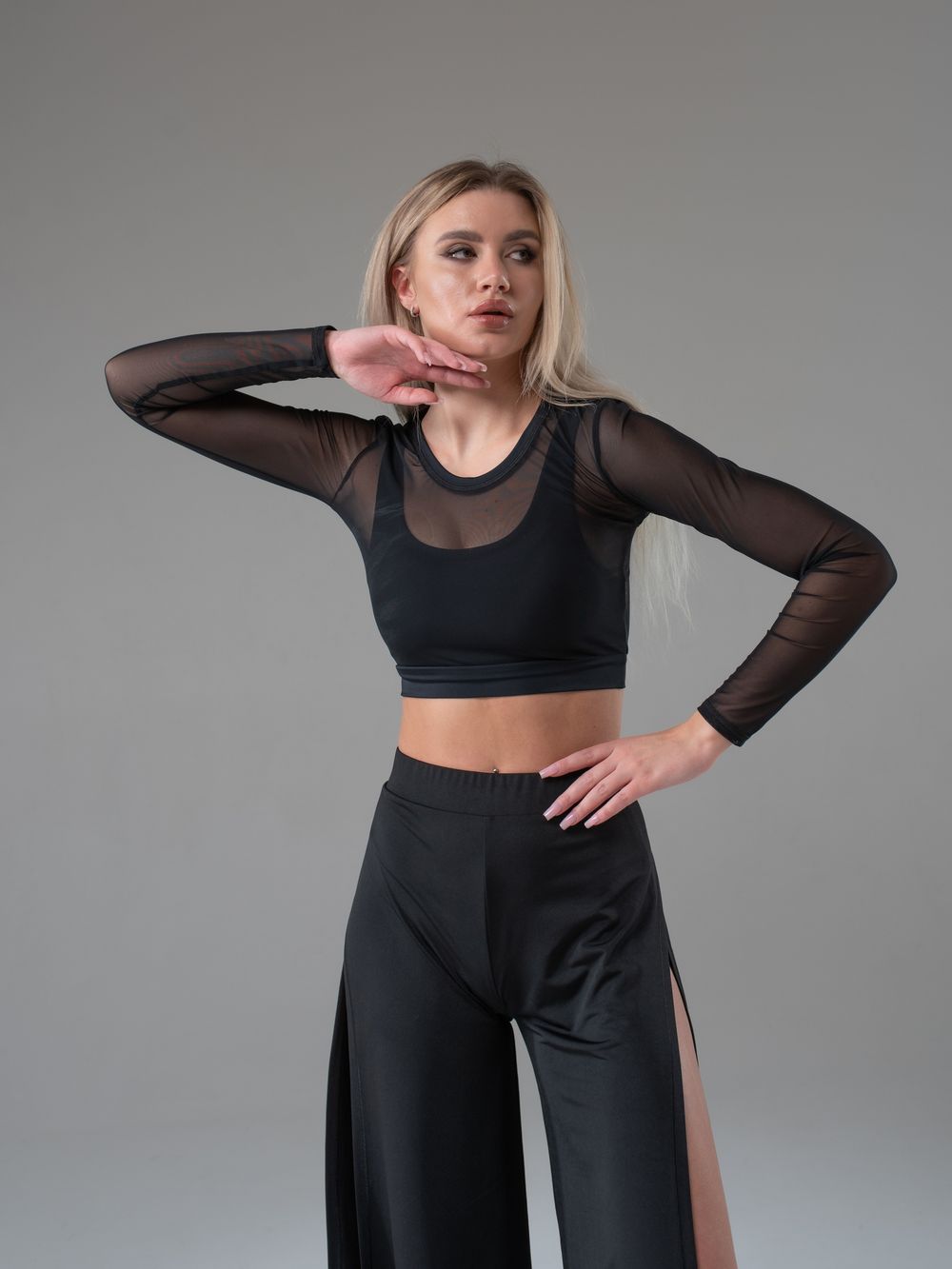 Shadow Long-Sleeved Top, Black