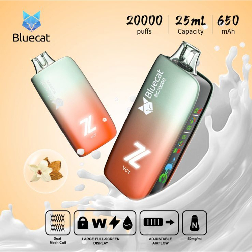 Bluecat BC20000 Ванильный крем табак 20000 затяжек 20мг Hard (2% Hard)