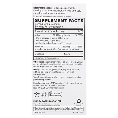Terry Naturally, Thyroid Care Plus, с селеном, 120 капсул