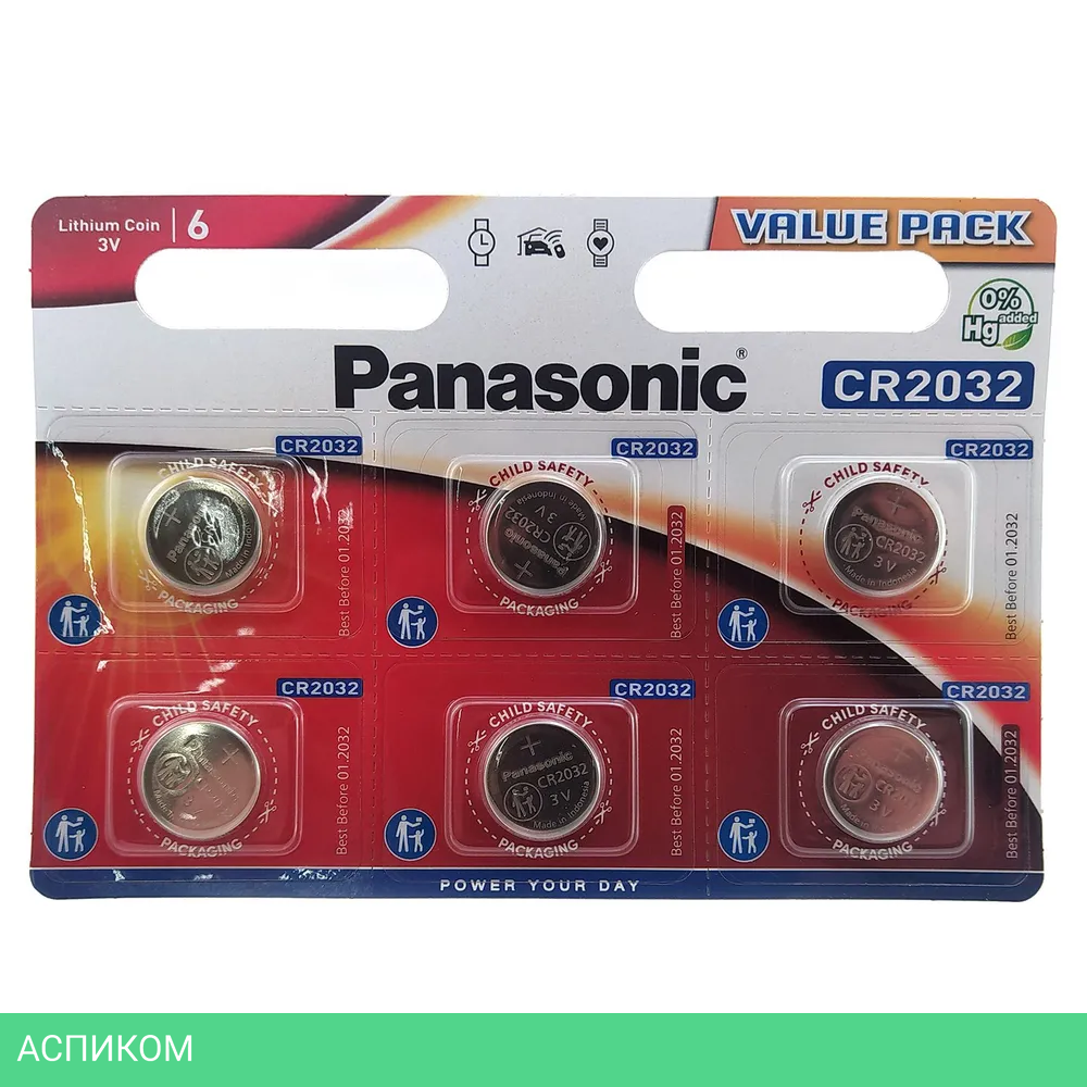 Батарейка Panasonic Lithium CR2032 BL6 (CR-2032EL/6BW)