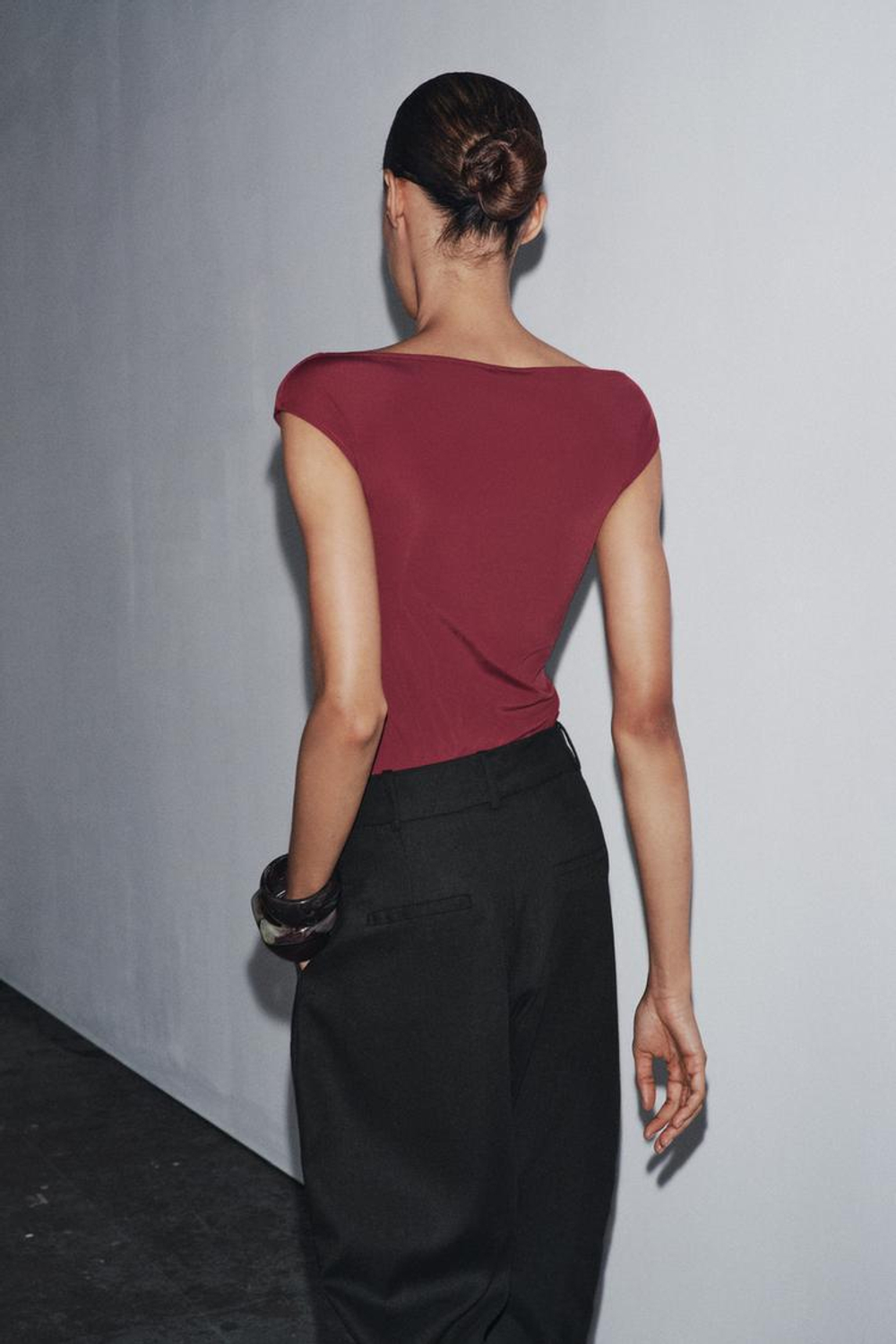 ZARA БОДИ ИЗ ПОЛИАМИДА, БУРГУНДИ