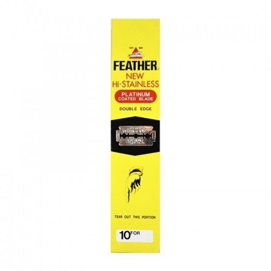 Блок сменных лезвий Feather Hi-Stainless Platinum (20 диспенсеров по 10 шт.), желтые