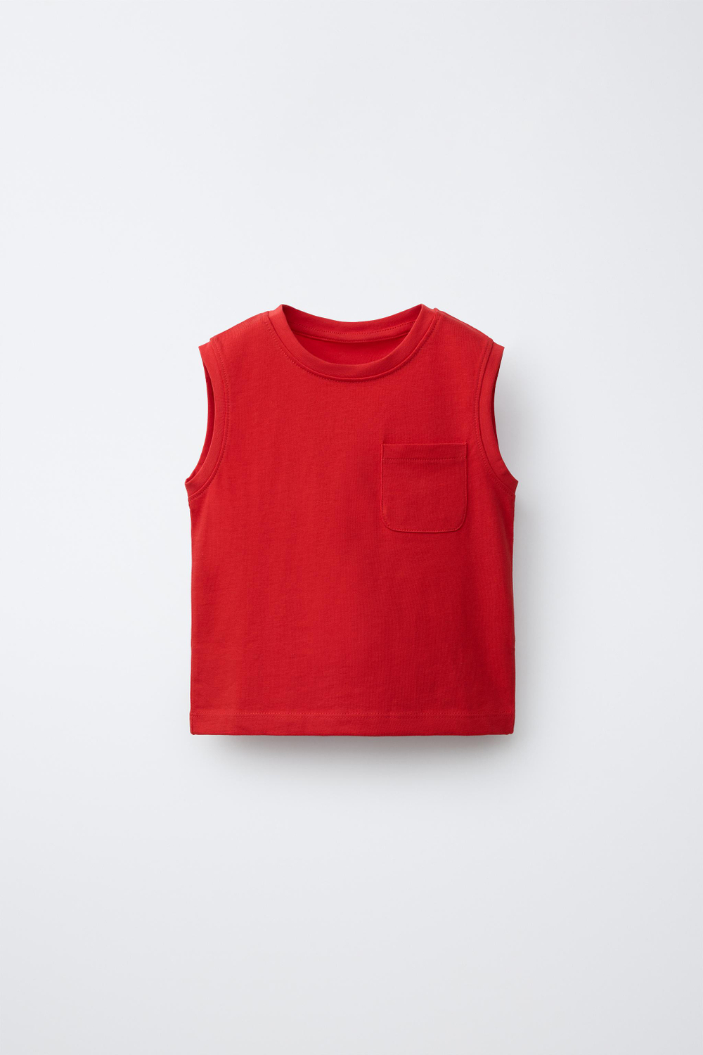 ZARA ОДНОТОННАЯ ФУТБОЛКА С КАРМАНОМ, КРАСНЫЙ