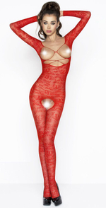 Комбинезон с длинными рукавами, цветочным узором, открытой грудью и доступом (Размер: S-M-L-XL-XXL) (Цвет: красный)