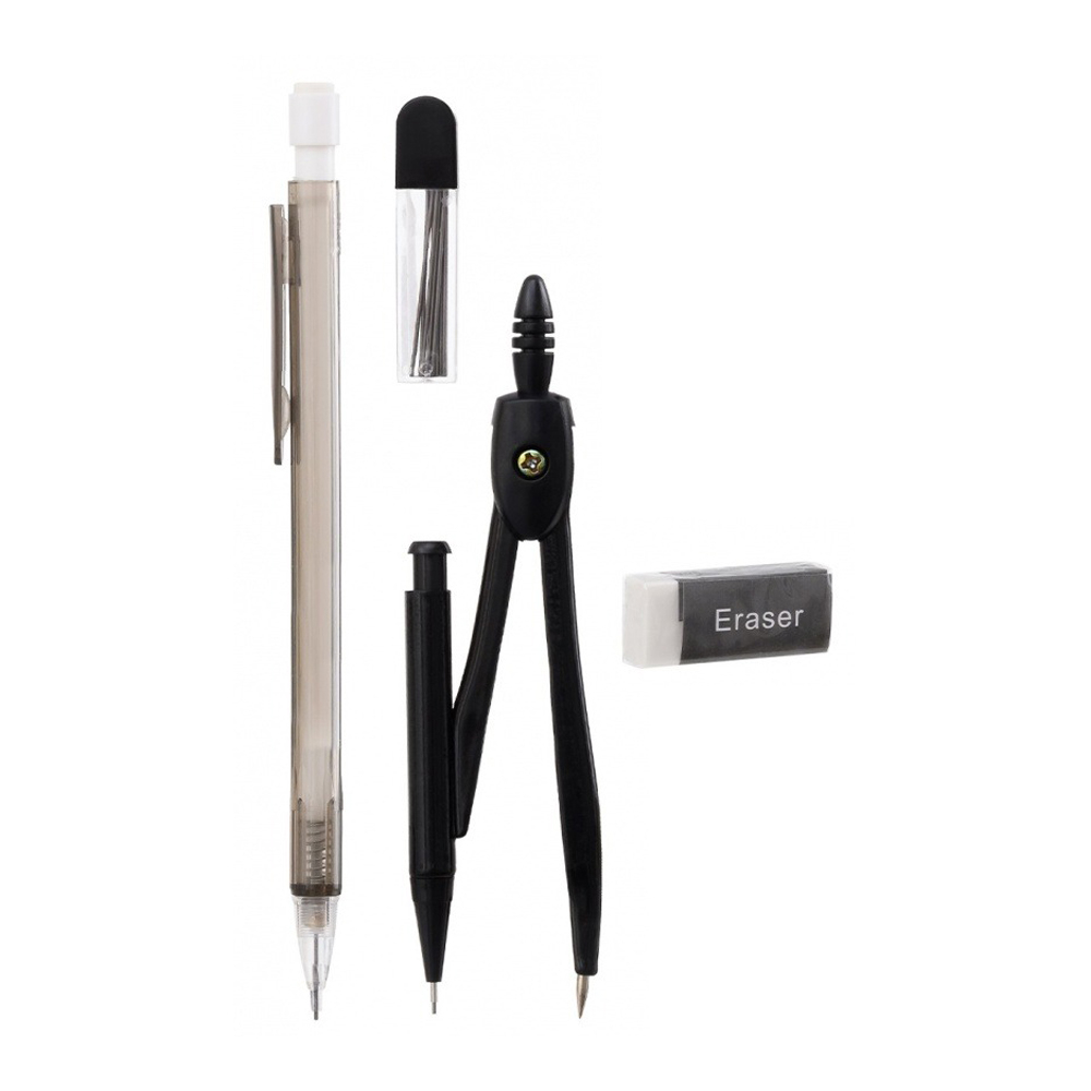 Готовальня Basir 8 предметов в пластиковом футляре, серия "Классика", циркуль с запасными частями + набор пластиковых линеек