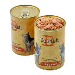 НАБОР Консервы DELISH для собак с курицей - 6 шт х 970 гр