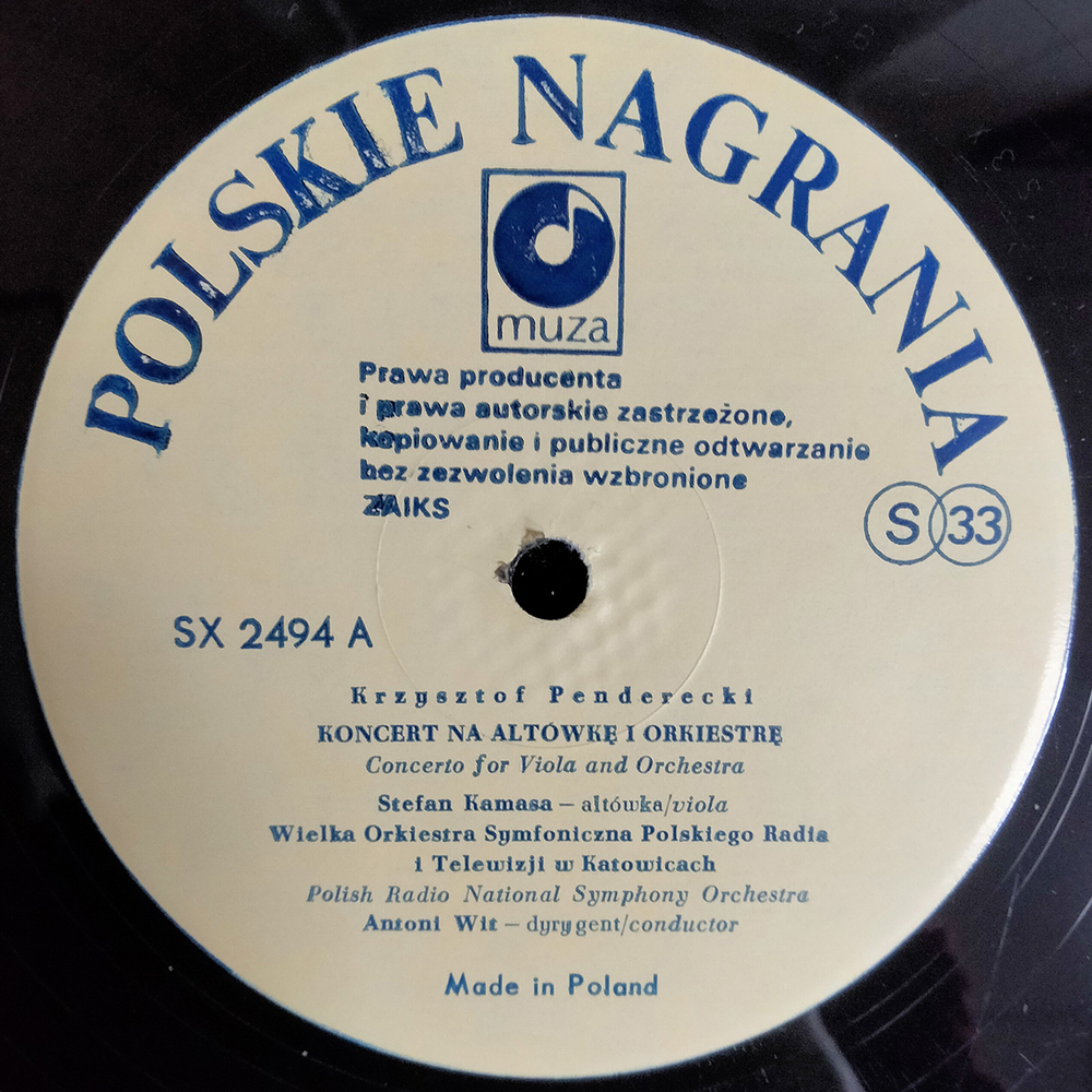 Krzysztof Penderecki / Concerto For Viola And Orchestra (LP)