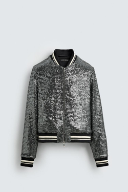 ZARA БОМБЕР С ПАЙЕТКАМИ, ЧЕРНЫЙ/СЕРЕБРЯНЫЙ
