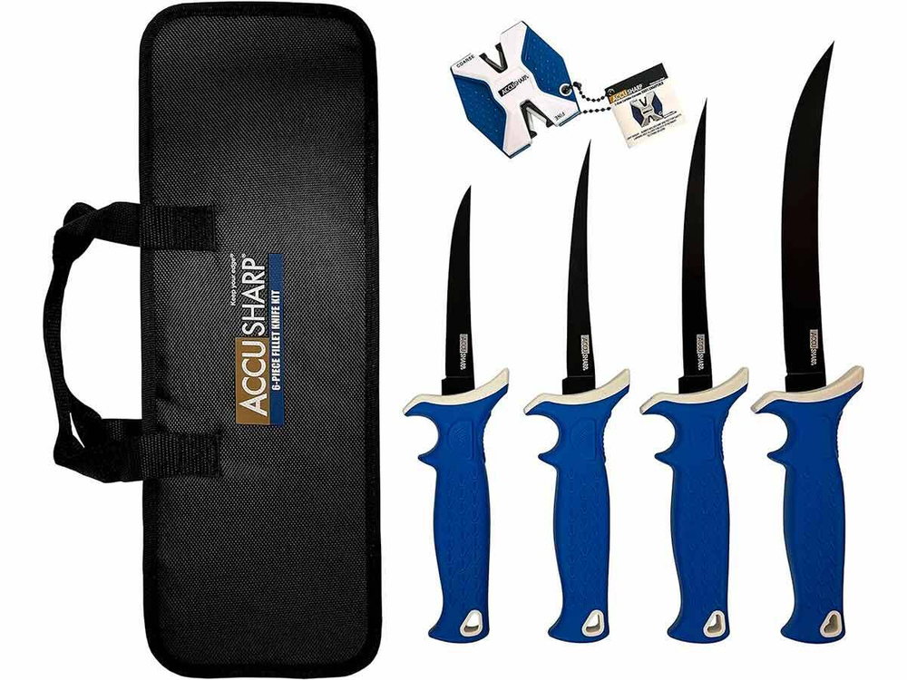 Набор филейных ножей AccuSharp Fillet Knife Kit (4 ножа, точилка, кейс)