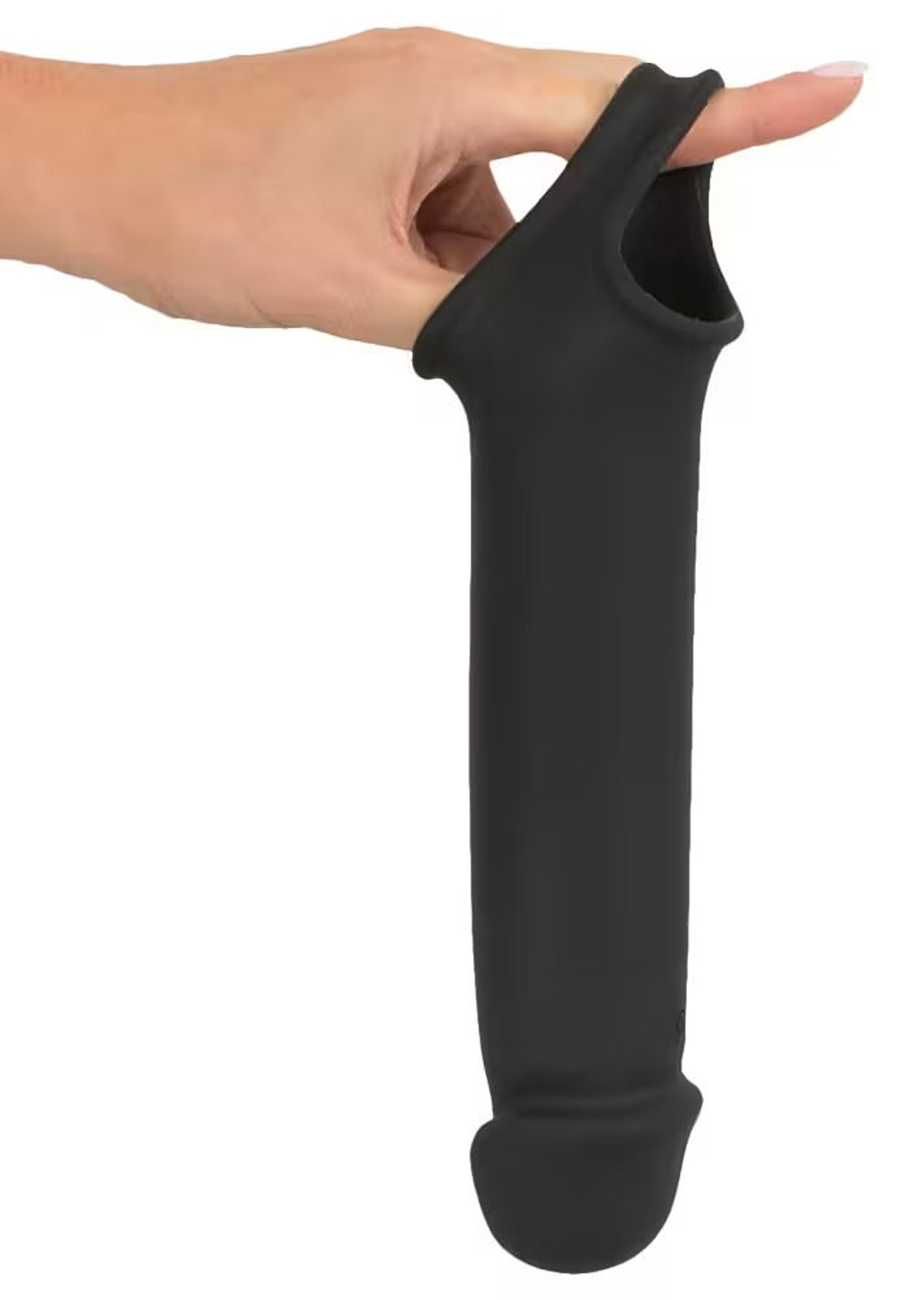 Черная вибронасадка для пениса с хомутом для мошонки и пультом ДУ Remote Controlled Penis Extension (Цвет: черный)