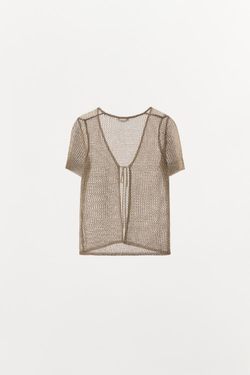 ZARA КАРДИГАН ИЗ СЕТЧАТОЙ ТКАНИ С БЛЕСТЯЩЕЙ НИТЬЮ, ЗОЛОТИСТЫЙ