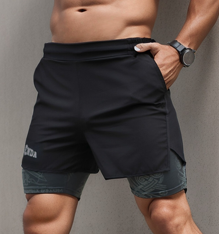 Шорты двойные тренировочные LEGENDA Варяги черный