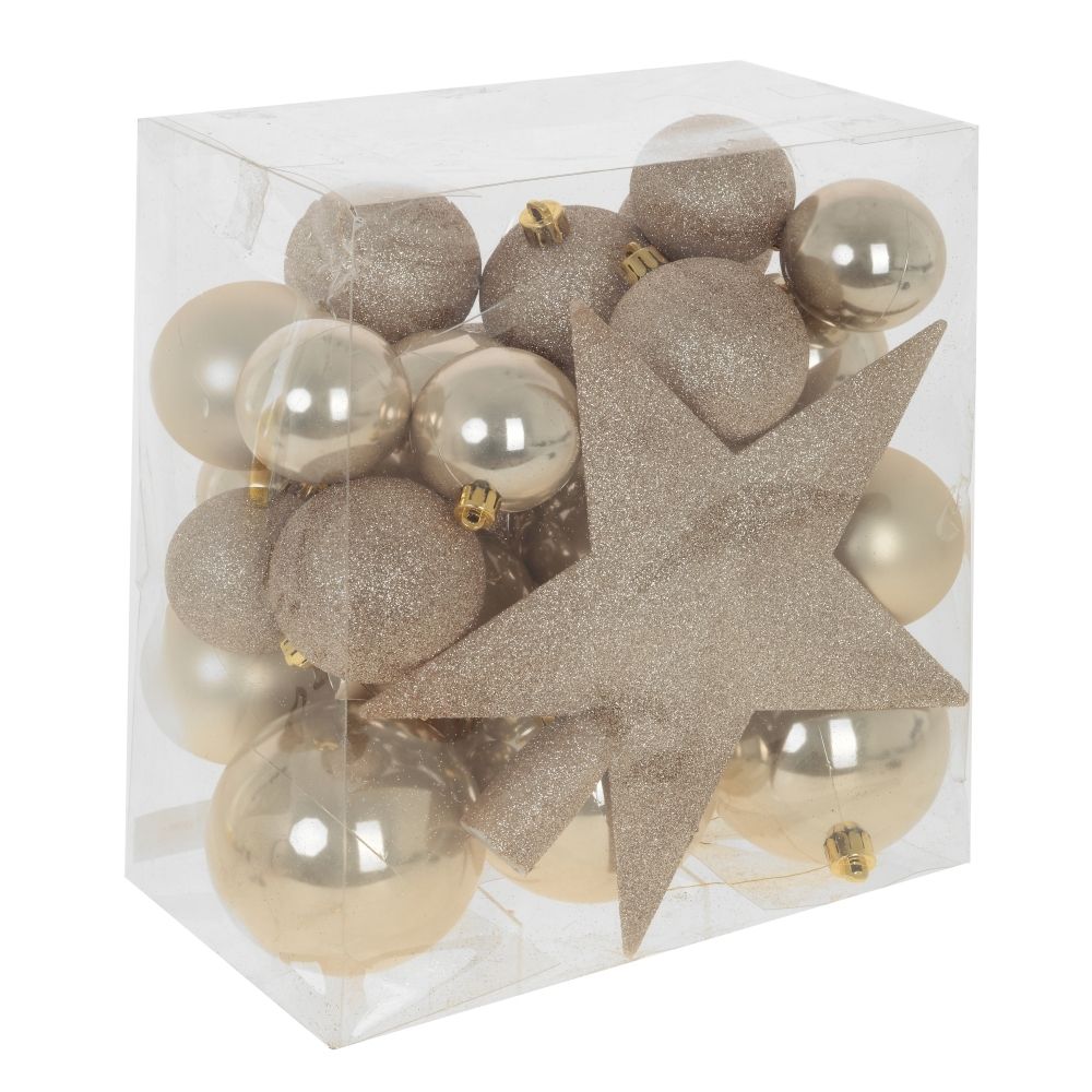 GAEM Набор из 30шт Украшение новогоднее "Шары и звезда", D5/6/8 см, L21 W13 H25 см