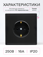 Розетка внутренняя одинарная с заземлением черная комплект