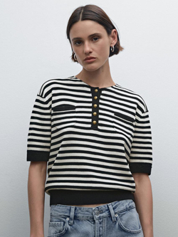 Massimo Dutti Свитер в полоску с короткими рукавами, темно-синий