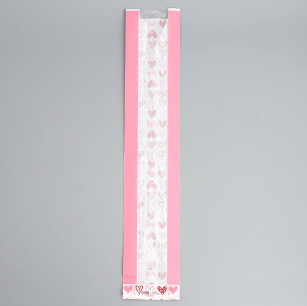 Пакет бумажный фасовочный «Сердечки» 11×57.5×4 см с окном