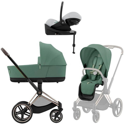 Коляска Cybex Priam IV Rosegold complete Cloud G Fog Grey Base G 3 в 1 Leaf Green