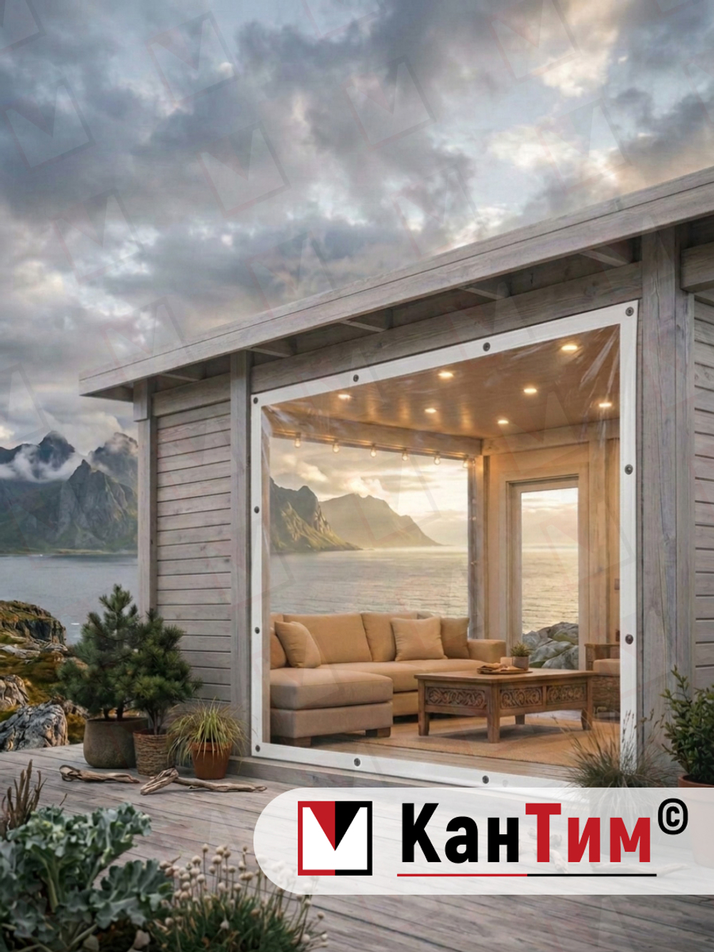 Мягкое ПВХ-окно 700 мкм | Белая окантовка | Чёрный люверсы |  Глухое | Ширина: 105 см Высота: 80-350 см