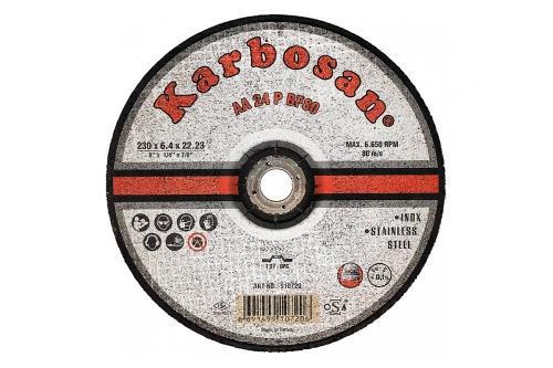 Диск шлифовальный по нержавеющей стали Karbosan 230х6,4х22 INOX