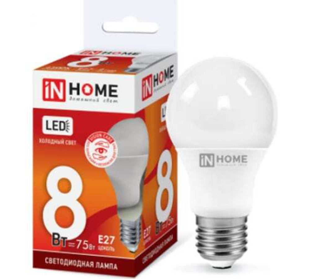 Светодиодная лампа IN HOME A60- 8Bт 230B E27 6500K 720Лм