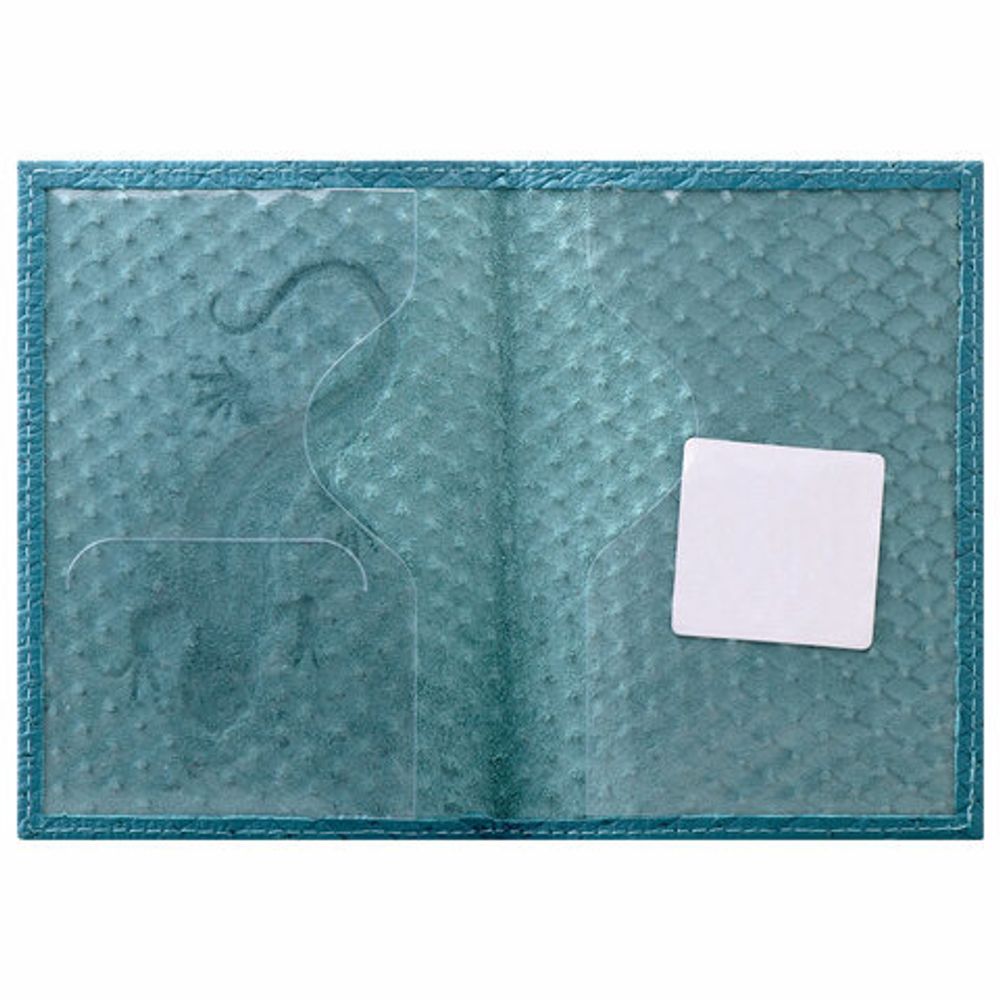 Обложка для паспорта натуральная кожа плетенка, с ящерицей, бирюзовая, STAFF "Profit", 237202