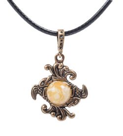 AM- 679 Подвеска «Знак зодиака-Рыбы» (латунь, янтарь)